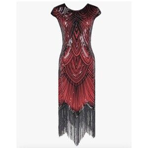 NWOT Red Sequins & Fringe Party, Prom, Cocktail, evening dress+ Jwelery Size M